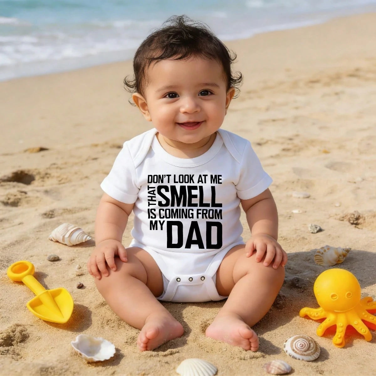 Soft Cotton Baby Bodysuit Don't Look At Me That Smell Is Coming From My Dad Bamboo Skin- Friendly Button Closure Fashionable For Newborn Baby Boys Girls 0-24M