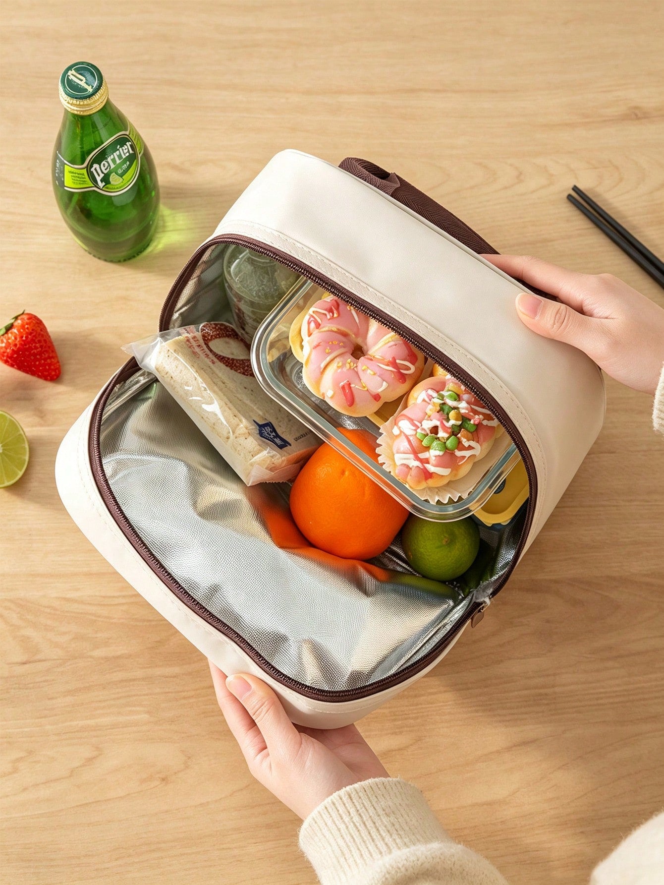 Soft Cream Style, Aluminum Foil Lining, Widened Pressure-Relieving Handles, Handheld Insulated Lunch Bag, Suitable For All Ages, Parent-Child Picnics