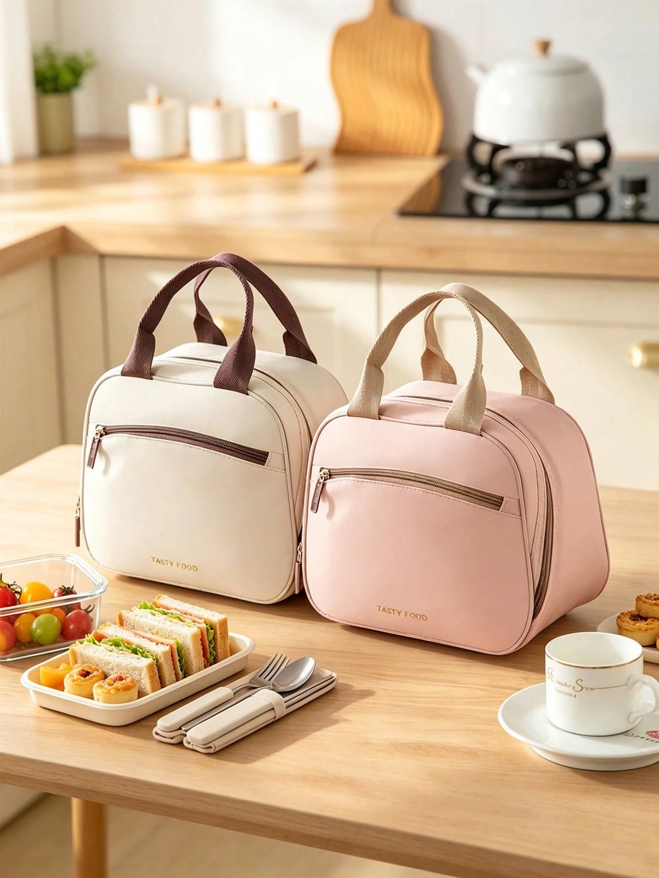 Soft Cream Style, Aluminum Foil Lining, Widened Pressure-Relieving Handles, Handheld Insulated Lunch Bag, Suitable For All Ages, Parent-Child Picnics