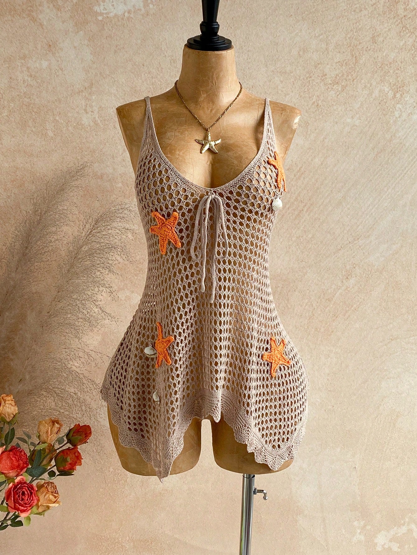 Soleia Beach Outfit For Women Summer Outfits Vacation Outfits Women Beach Dresses Women's V-Neck Hollow Star Decor Asymmetrical Hem Cover Up