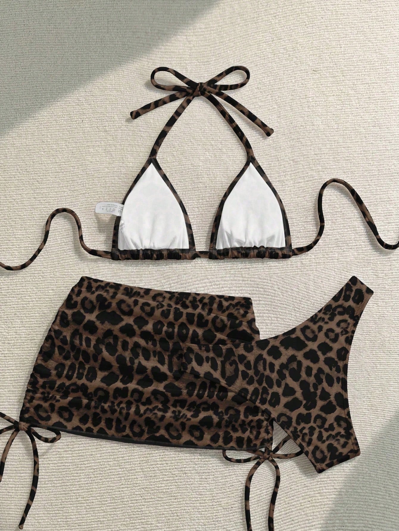 Soleia Casual Minimalist Sexy Brown Leopard Print Full Coverage Women Swimwear Set, Suitable For Spring & Summer
