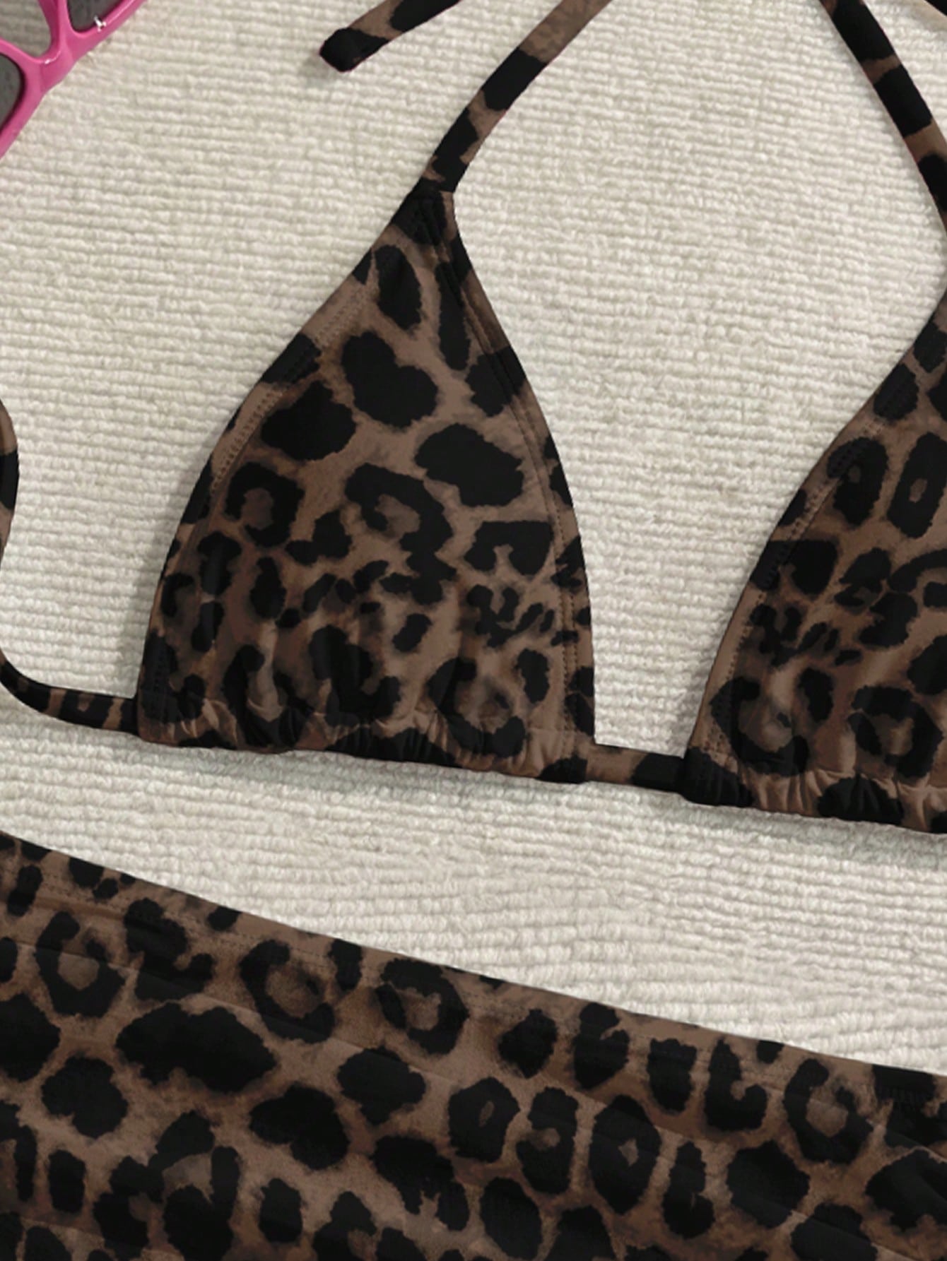 Soleia Casual Minimalist Sexy Brown Leopard Print Full Coverage Women Swimwear Set, Suitable For Spring & Summer