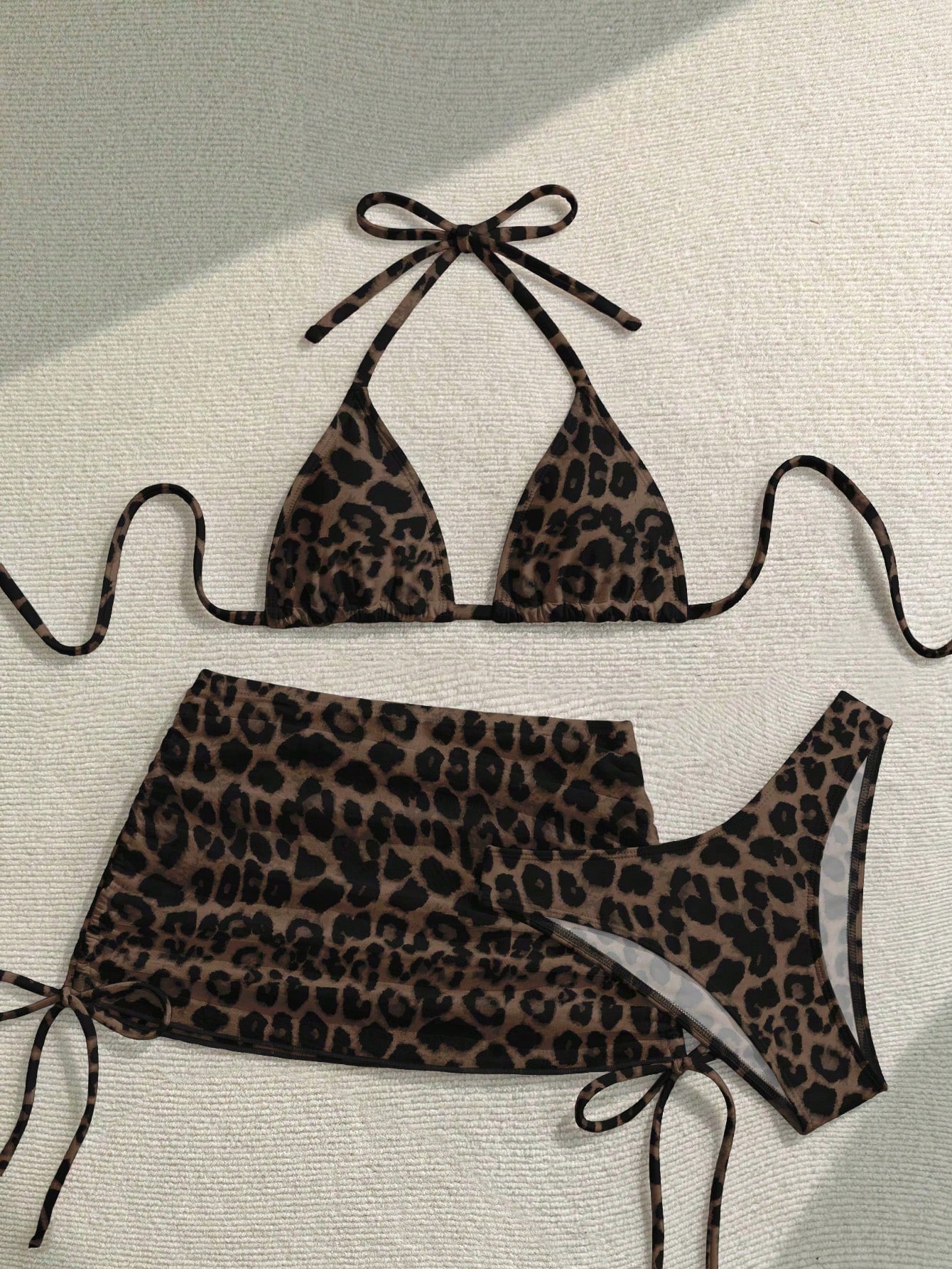 Soleia Casual Minimalist Sexy Brown Leopard Print Full Coverage Women Swimwear Set, Suitable For Spring & Summer