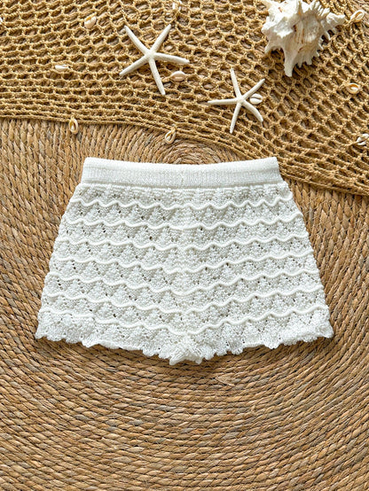 Soleia Knitted Crochet Drawstring Hollow Out Slim Fit Bow Shorts