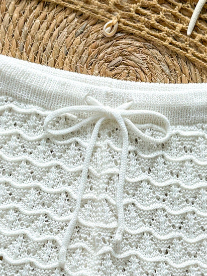 Soleia Knitted Crochet Drawstring Hollow Out Slim Fit Bow Shorts