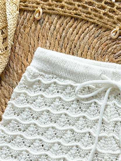 Soleia Knitted Crochet Drawstring Hollow Out Slim Fit Bow Shorts
