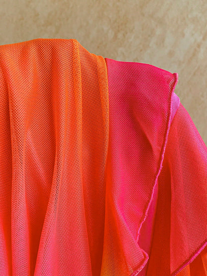 Soleia Pink And Orange Summer Boho Beach Holiday Dress,Knit Mesh Strapless Fitted Multilayer Ruffle Asymmetric Hem,Suitable For Garden Tea Party,Vacation