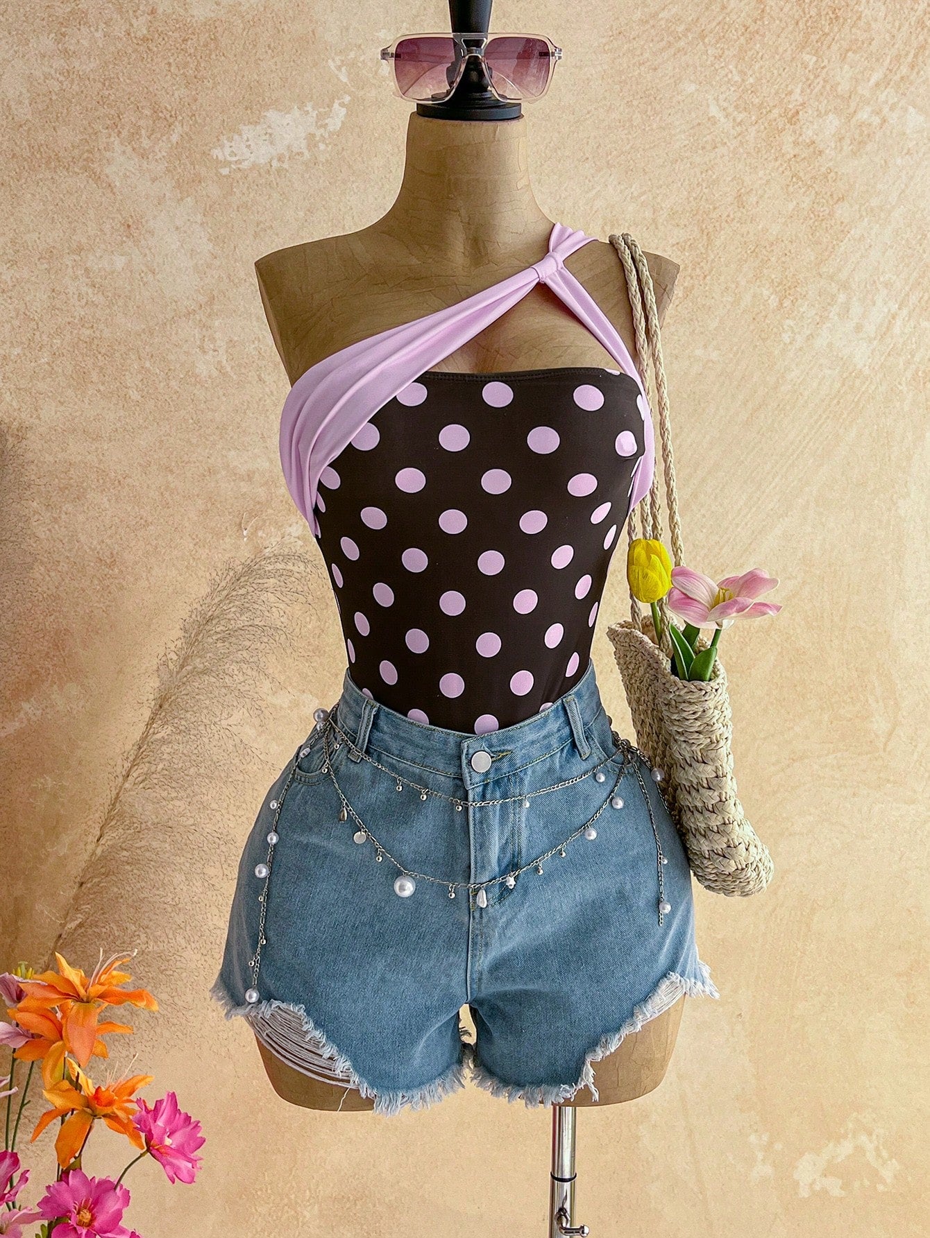 Soleia Polka Dot Summer Vacation Outfits Women Elegant Women's Beach Swimsuit Print Contrast Color One-Piece