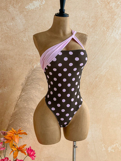 Soleia Polka Dot Summer Vacation Outfits Women Elegant Women's Beach Swimsuit Print Contrast Color One-Piece