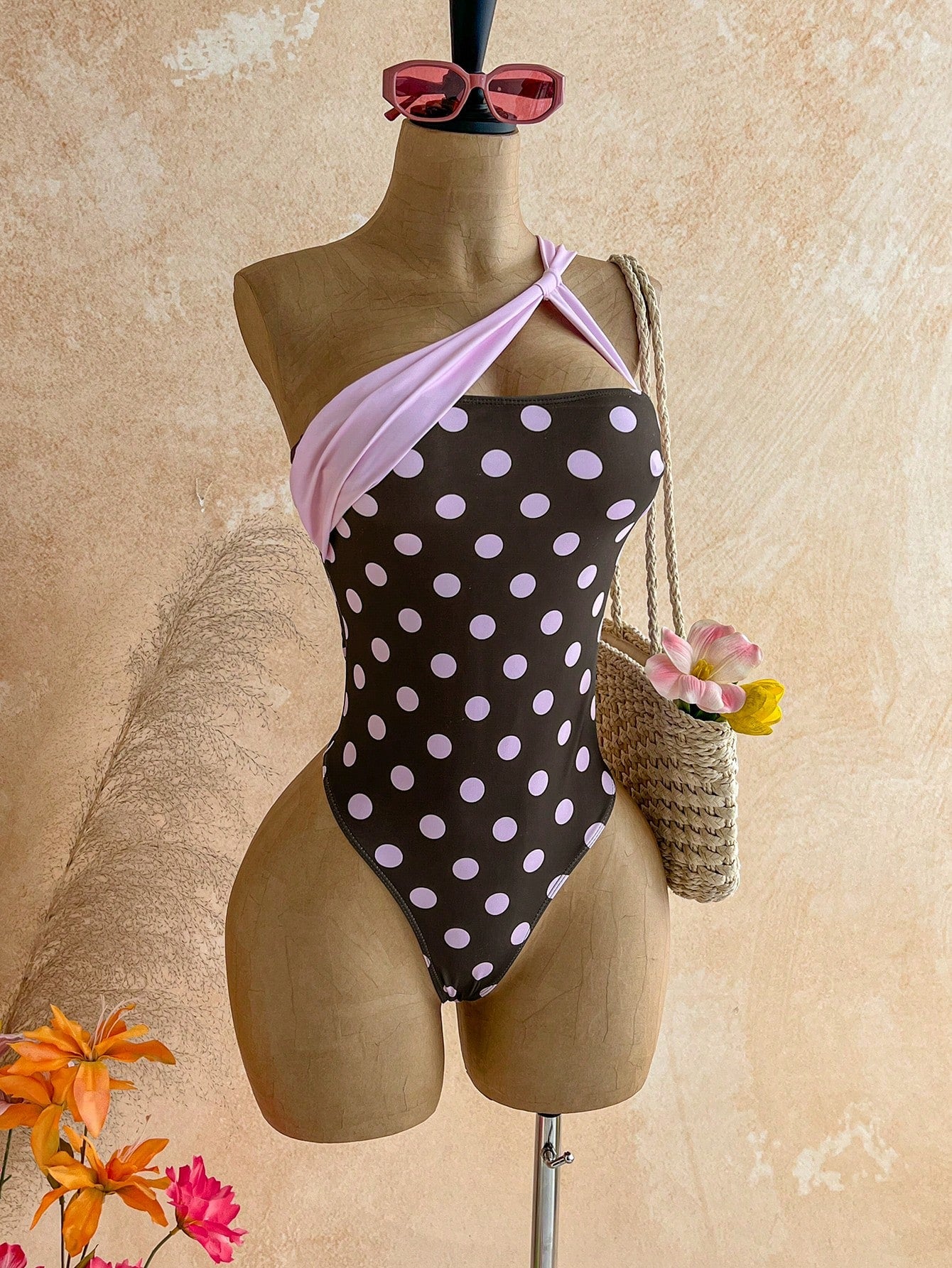 Soleia Polka Dot Summer Vacation Outfits Women Elegant Women's Beach Swimsuit Print Contrast Color One-Piece