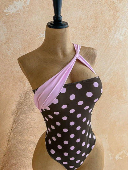 Soleia Polka Dot Summer Vacation Outfits Women Elegant Women's Beach Swimsuit Print Contrast Color One-Piece