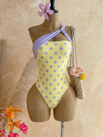 Soleia Polka Dot Summer Vacation Outfits Women Elegant Women's Beach Swimsuit Print Contrast Color One-Piece