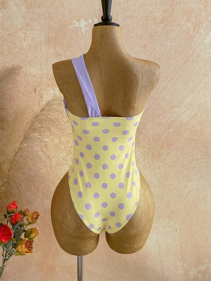 Soleia Polka Dot Summer Vacation Outfits Women Elegant Women's Beach Swimsuit Print Contrast Color One-Piece