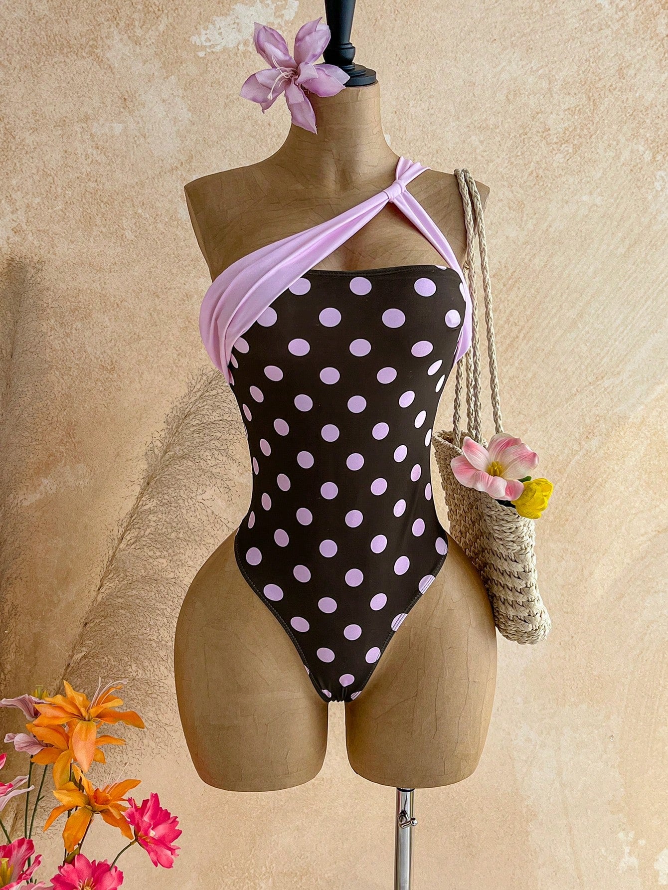 Soleia Polka Dot Summer Vacation Outfits Women Elegant Women's Beach Swimsuit Print Contrast Color One-Piece