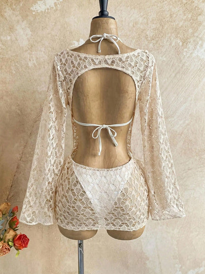 Soleia Women's 3-Piece Sexy Bikini Swimsuit With Apricot Mesh Cover-Up Skirt, Fashionable Sexy Swimwear Bathing Suit For Women