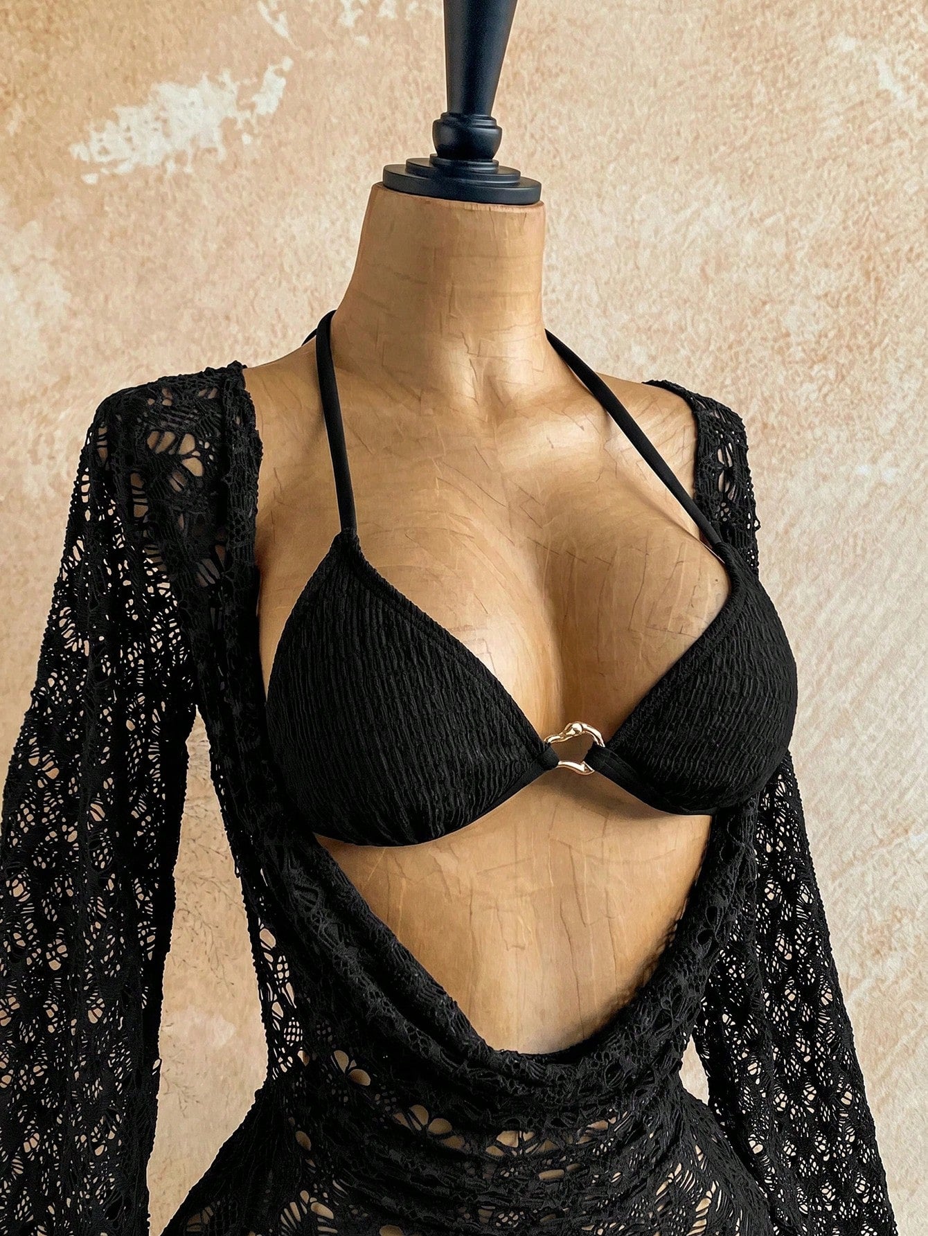 Soleia Women's 3-Piece Sexy Bikini Swimsuit With Coffee Color Mesh Cover-Up Skirt, Fashionable Sexy Swimwear Bathing Suits For Women