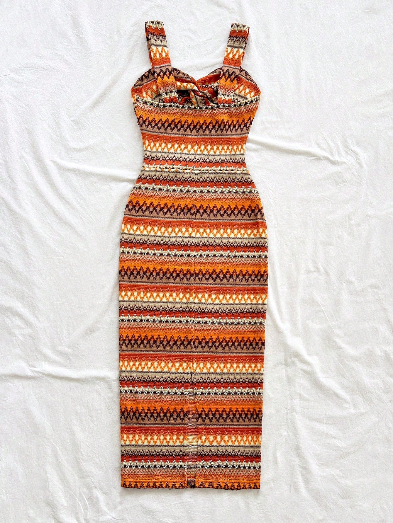 Soleia Women's Bohemian Style Twist Contrast Striped Sleeveless Split Midi Dress, Summer Fashion No Chest Padding