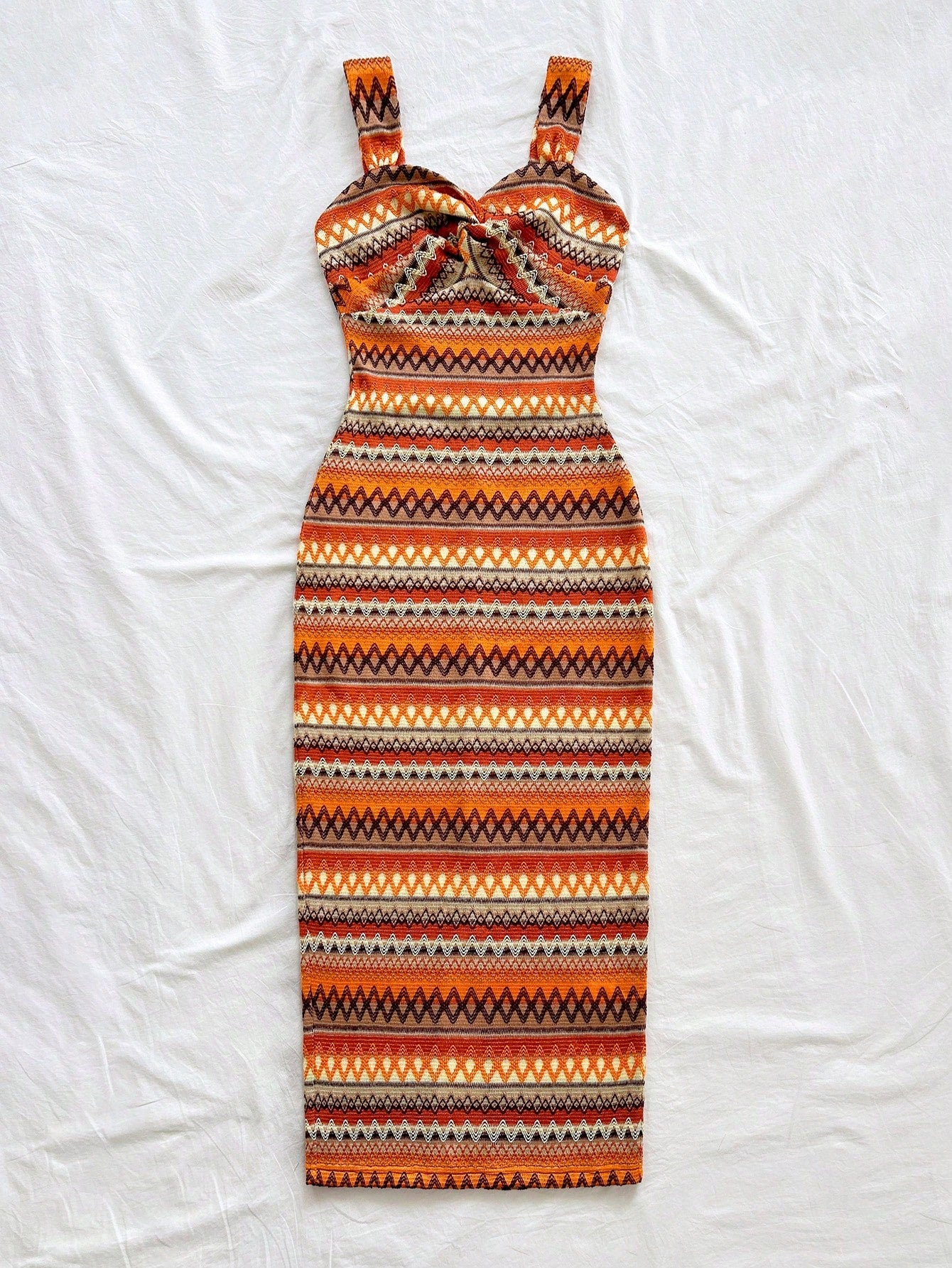 Soleia Women's Bohemian Style Twist Contrast Striped Sleeveless Split Midi Dress, Summer Fashion No Chest Padding