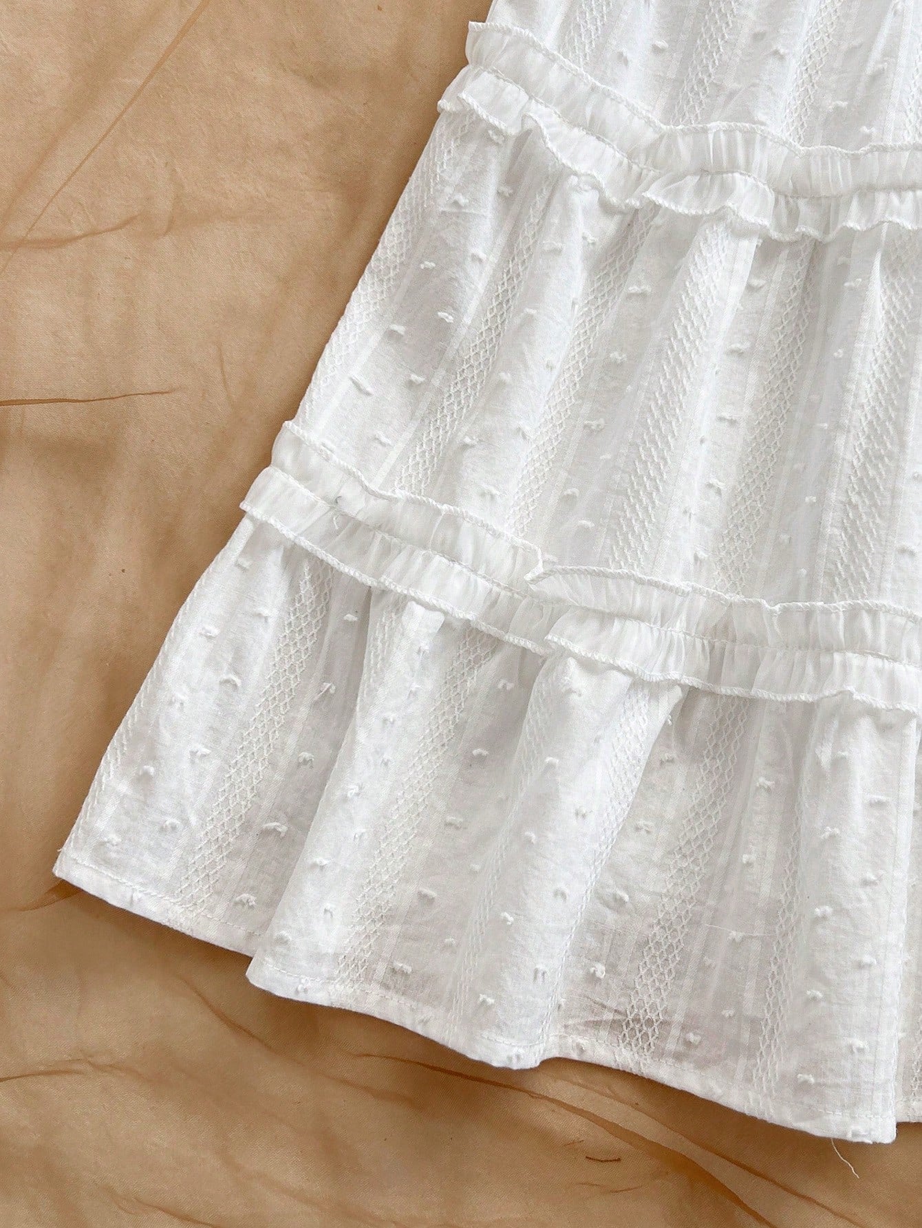 Soleia Women's Jacquard Layered Frill Trim Spaghetti Strap White Polka Dot Dress, Vacation Outfits Elegant Party Wedding Guest Beach Dress No Chest Padding