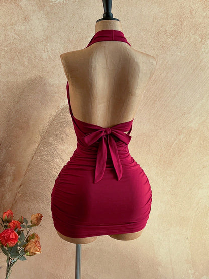 Soleia Women's Metal Connected Hollow Out Plunging Neck Sexy Mini Dress,Summer Dresses For Women,No Breast Pads