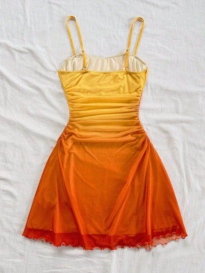 Soleia Women's Orange And Yellow,Casual Beach Wedding Guest Attire Graduation Brunch Elegant Tropical Mini Dress No Chest Padding
