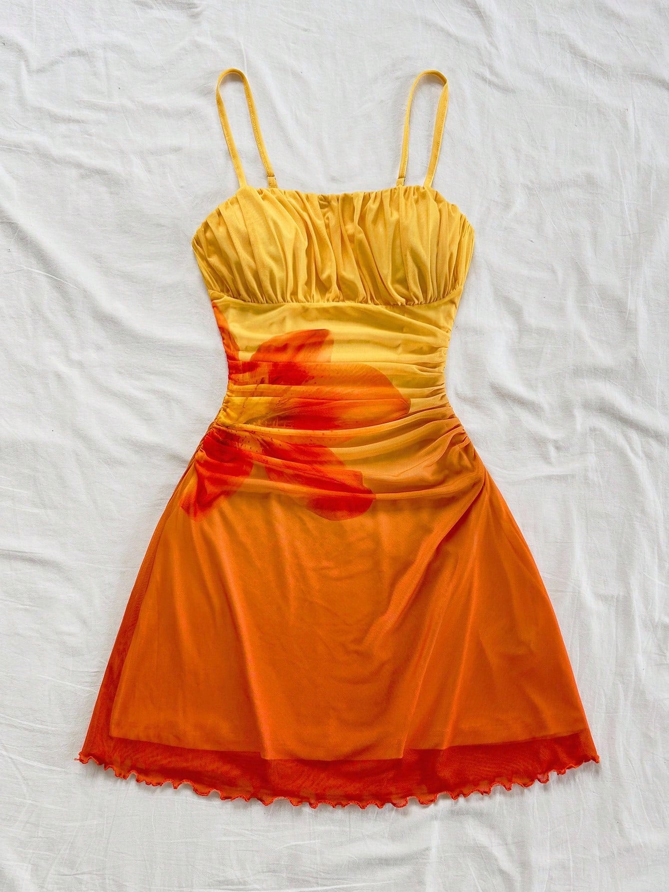 Soleia Women's Orange And Yellow,Casual Beach Wedding Guest Attire Graduation Brunch Elegant Tropical Mini Dress No Chest Padding