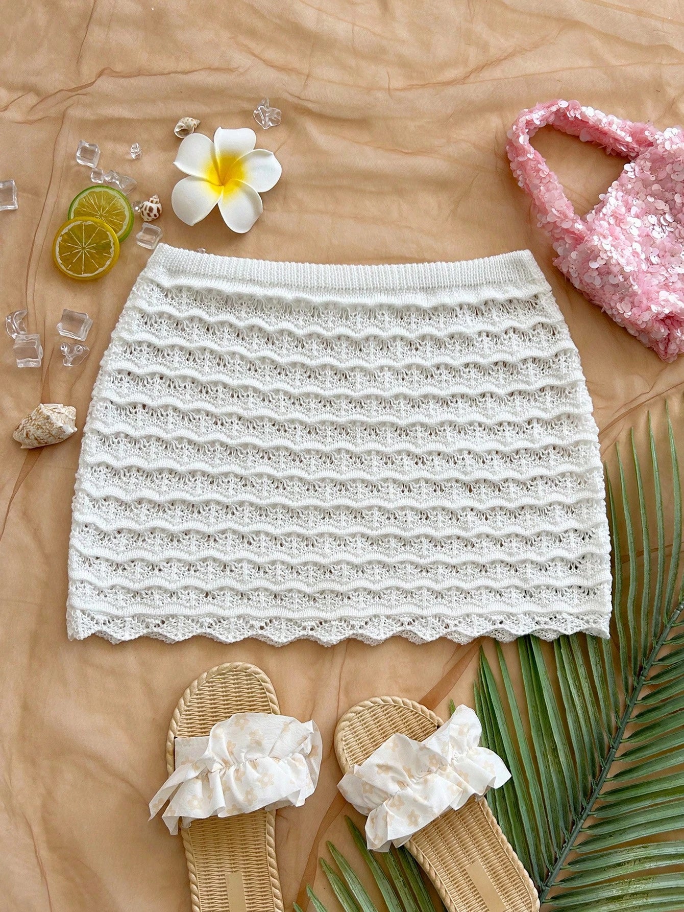 Soleia Women's Solid Color Casual Versatile Cover-Up & Mini Skirt Set