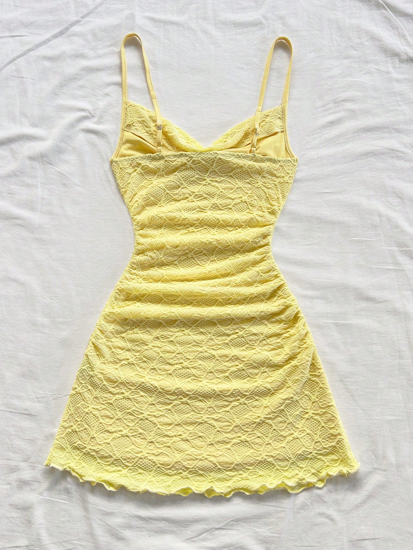 Soleia Women's Spaghetti Strap Ruched Backless Mini Dress,Butter Yellow,Summer Tropical Holiday Vacation,Boho Casual No Chest Padding