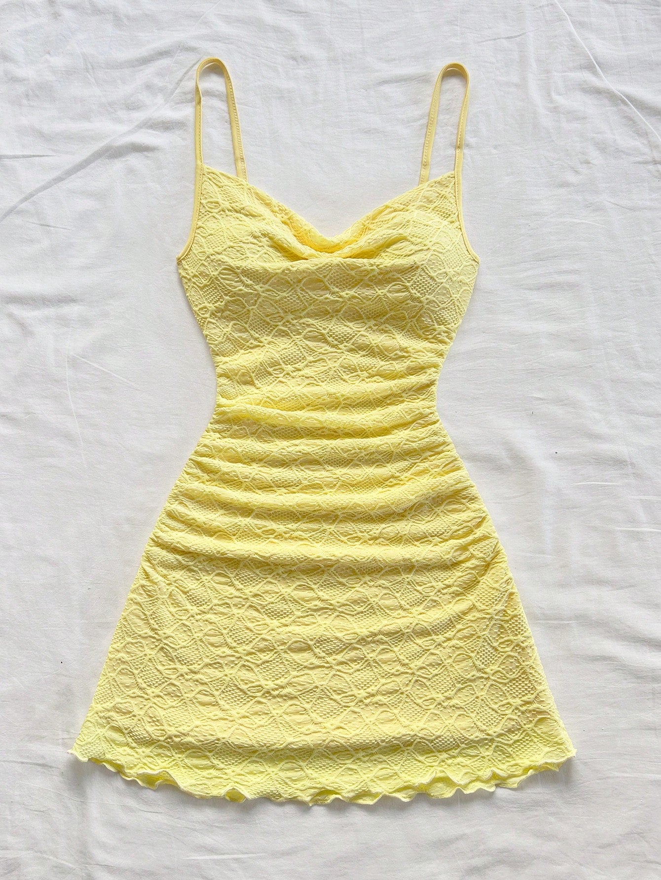 Soleia Women's Spaghetti Strap Ruched Backless Mini Dress,Butter Yellow,Summer Tropical Holiday Vacation,Boho Casual No Chest Padding