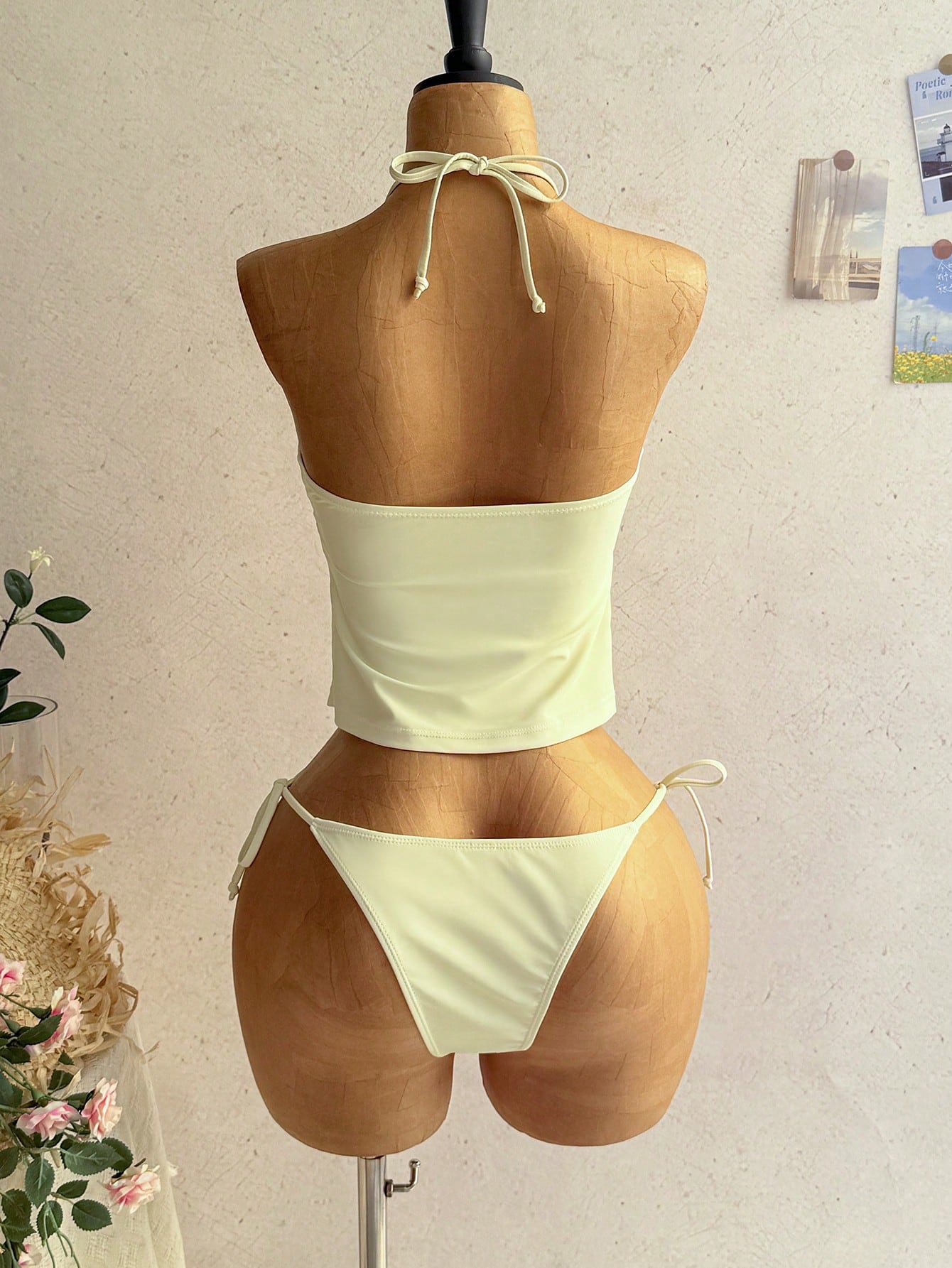 Soleia Women's Summer Beach Floral Print Halter Tie Tankini And Triangle Tankini Swimwear Set