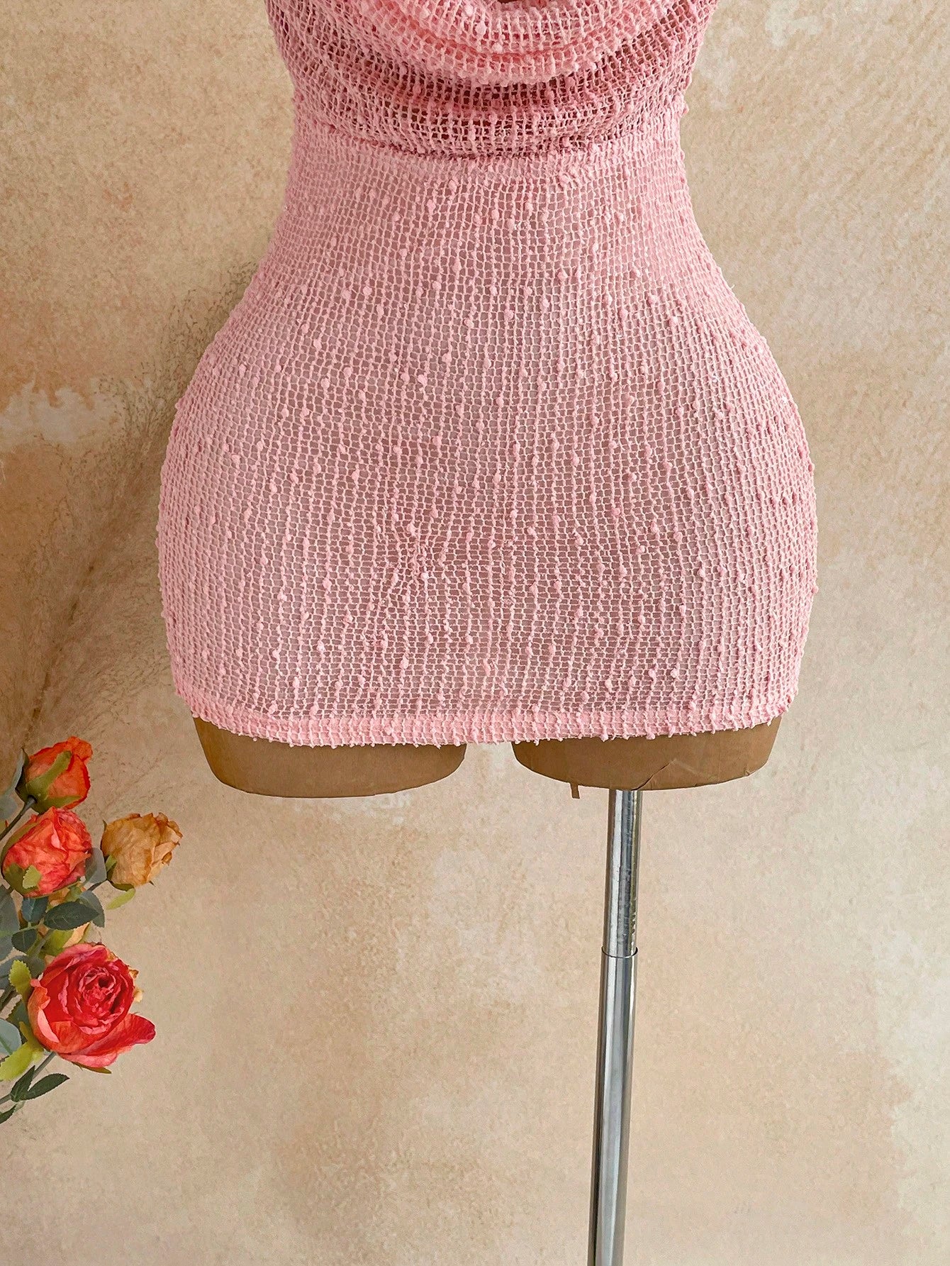 Soleia Women's Summer Romantic Sexy Vacation Mini Dress, Vintage Music Festival Party Night Out Style, Sequin Cowl Neck Hooded Bustier, Beach, Pink