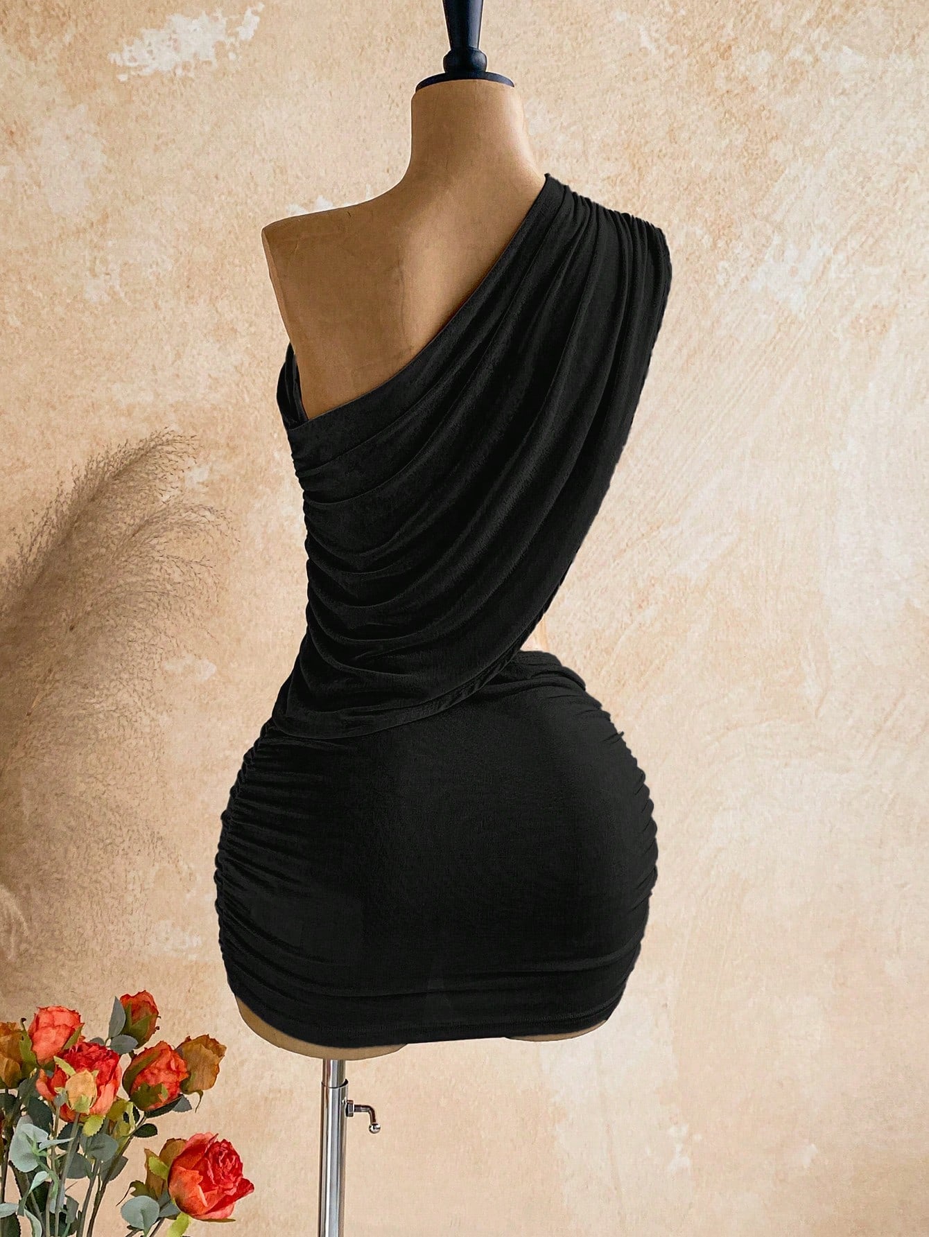 Soleia Women's Summer Sexy Beach Club Night Vacation Style One Shoulder Waist Cutout Fitted Mini Dress Black
