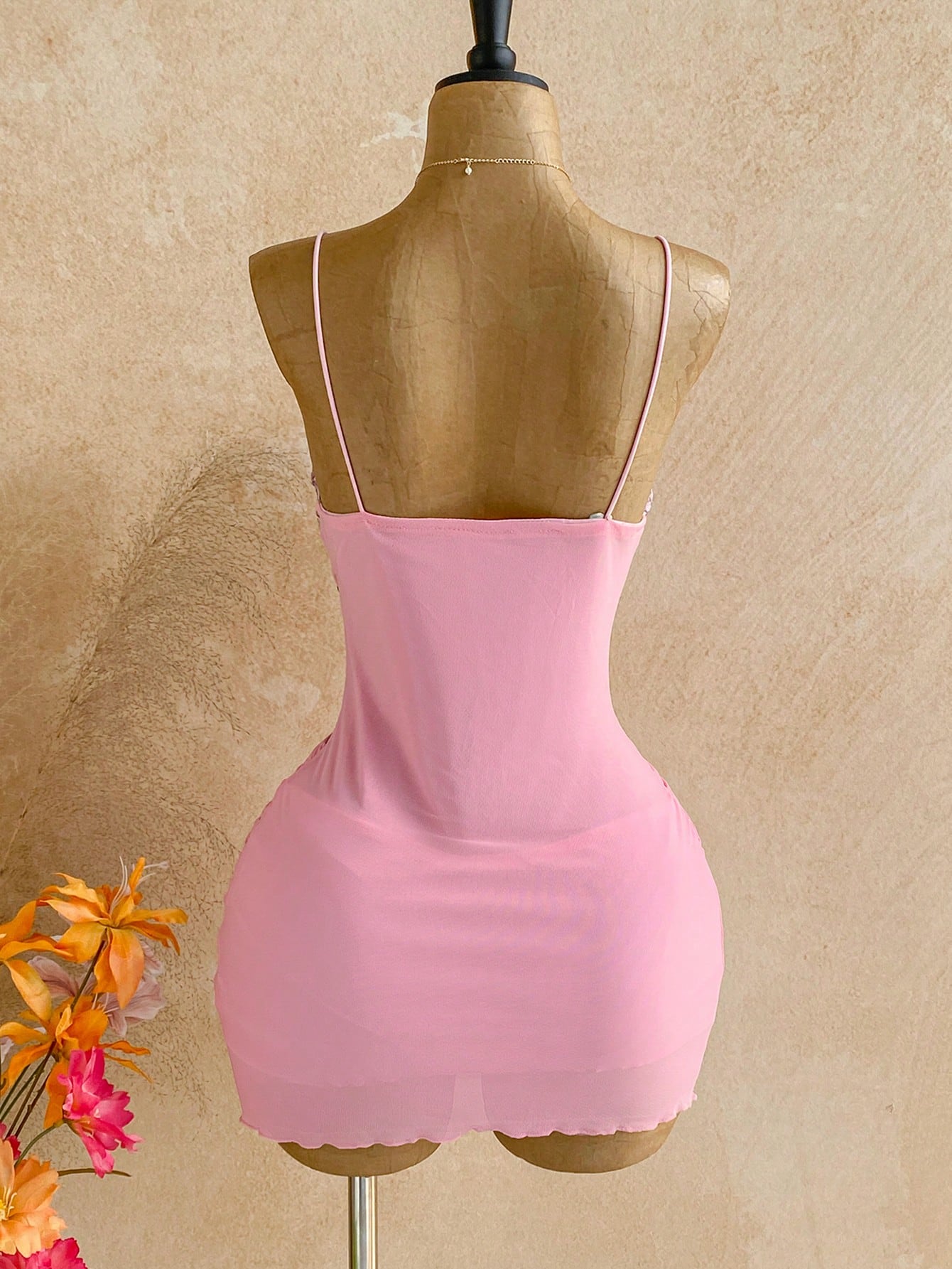 Soleia Women's Vacation Floral Sequin Ruched Bodycon Cami Mini Dress,Pink Dress