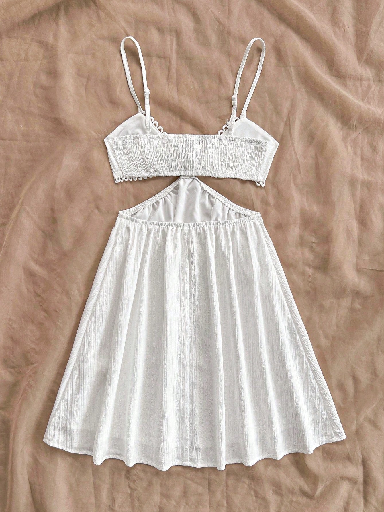 Soleia WYWH Women's White Hollowed Waist V-Neck Strappy Vacation Dress, Summer,Summer Dresses For Women Elegance No Chest Padding