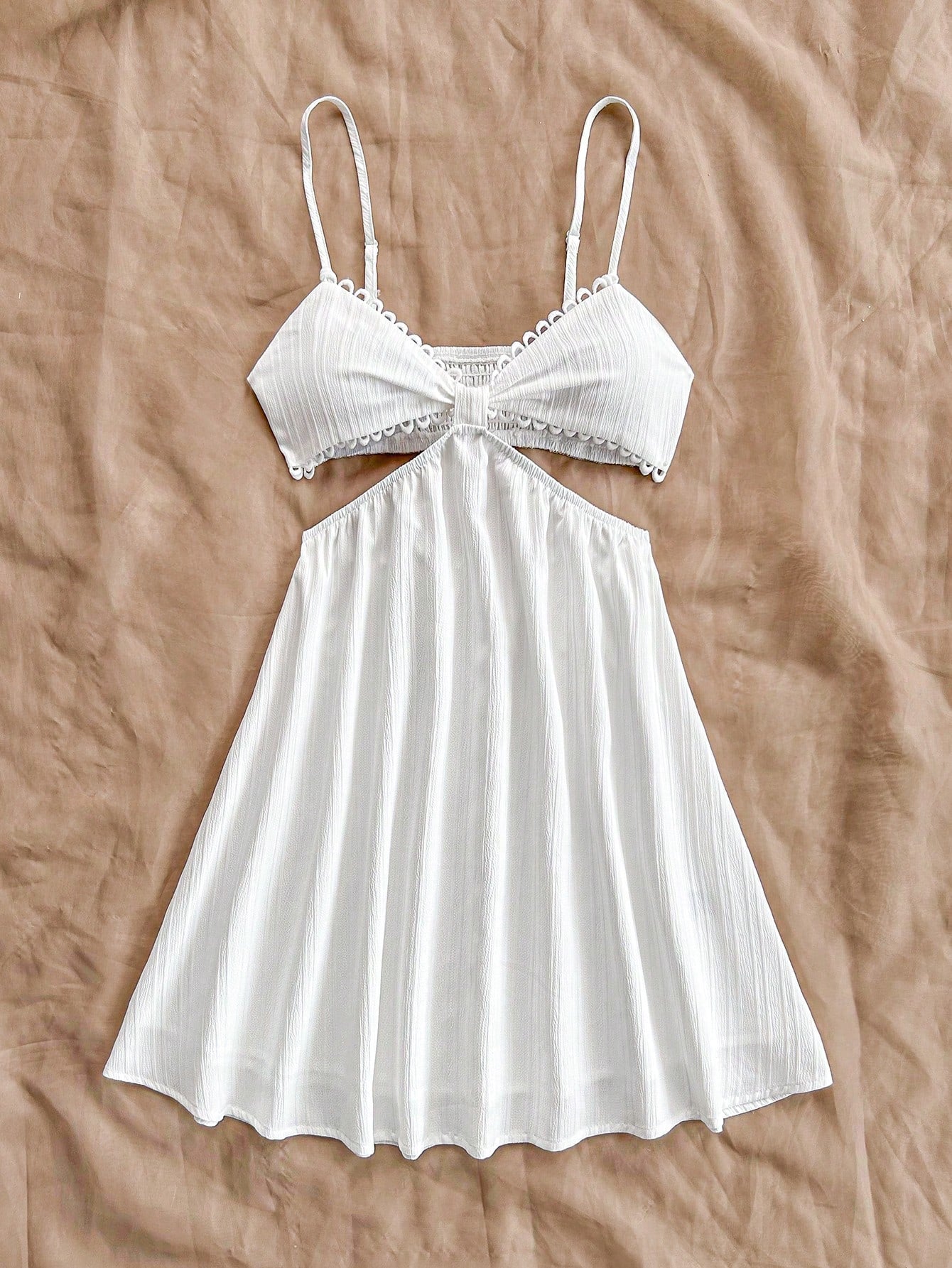 Soleia WYWH Women's White Hollowed Waist V-Neck Strappy Vacation Dress, Summer,Summer Dresses For Women Elegance No Chest Padding