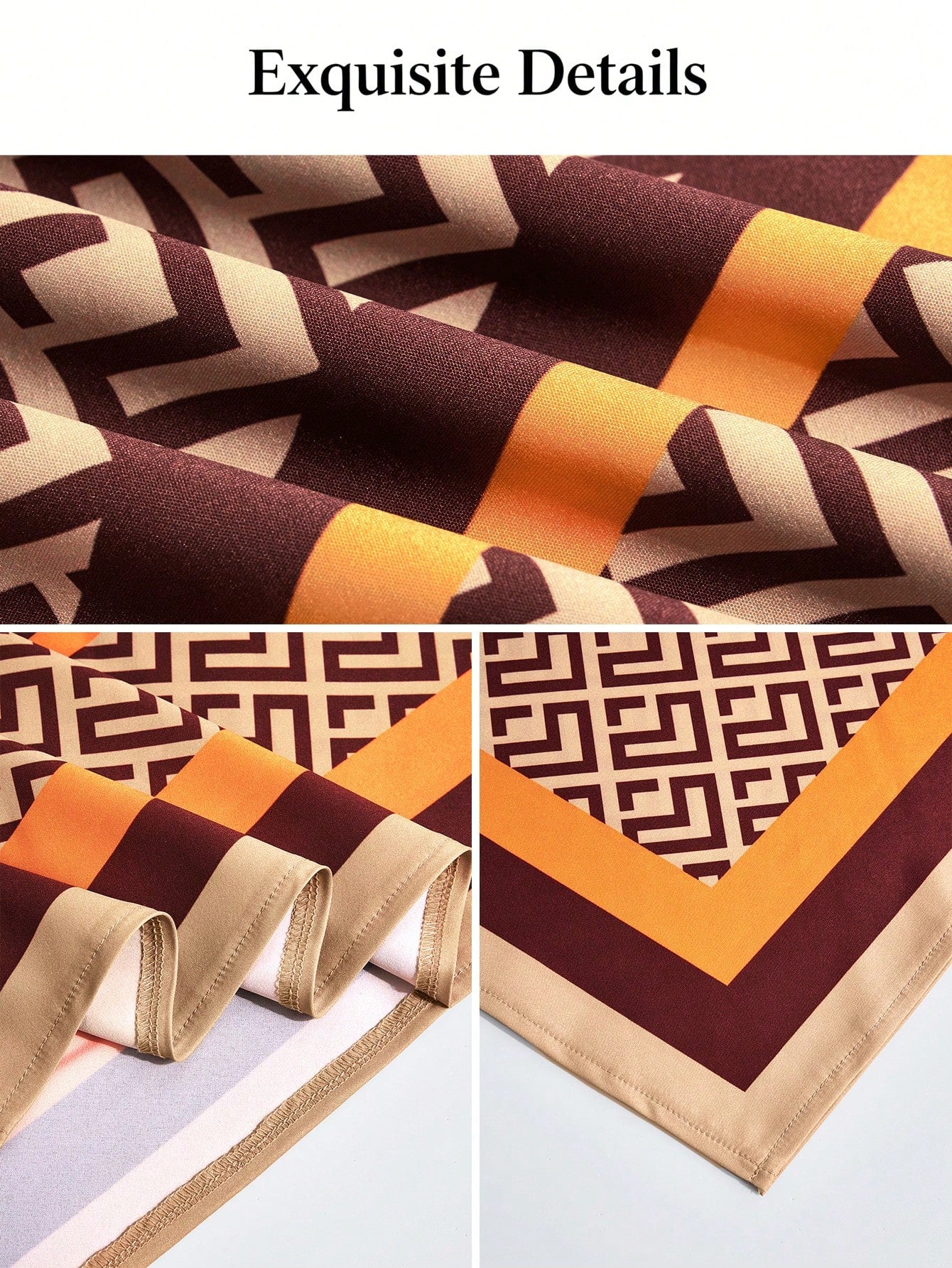 SOLERSUN Plus Size Women's Autumn/Winter Fashion Casual Elegant Old Money Style Cold Shoulder Asymmetric Shoulder Blouse With Scarf Hem Loose Fit Geometric Placement Print Brown Khaki Orange Multicolo