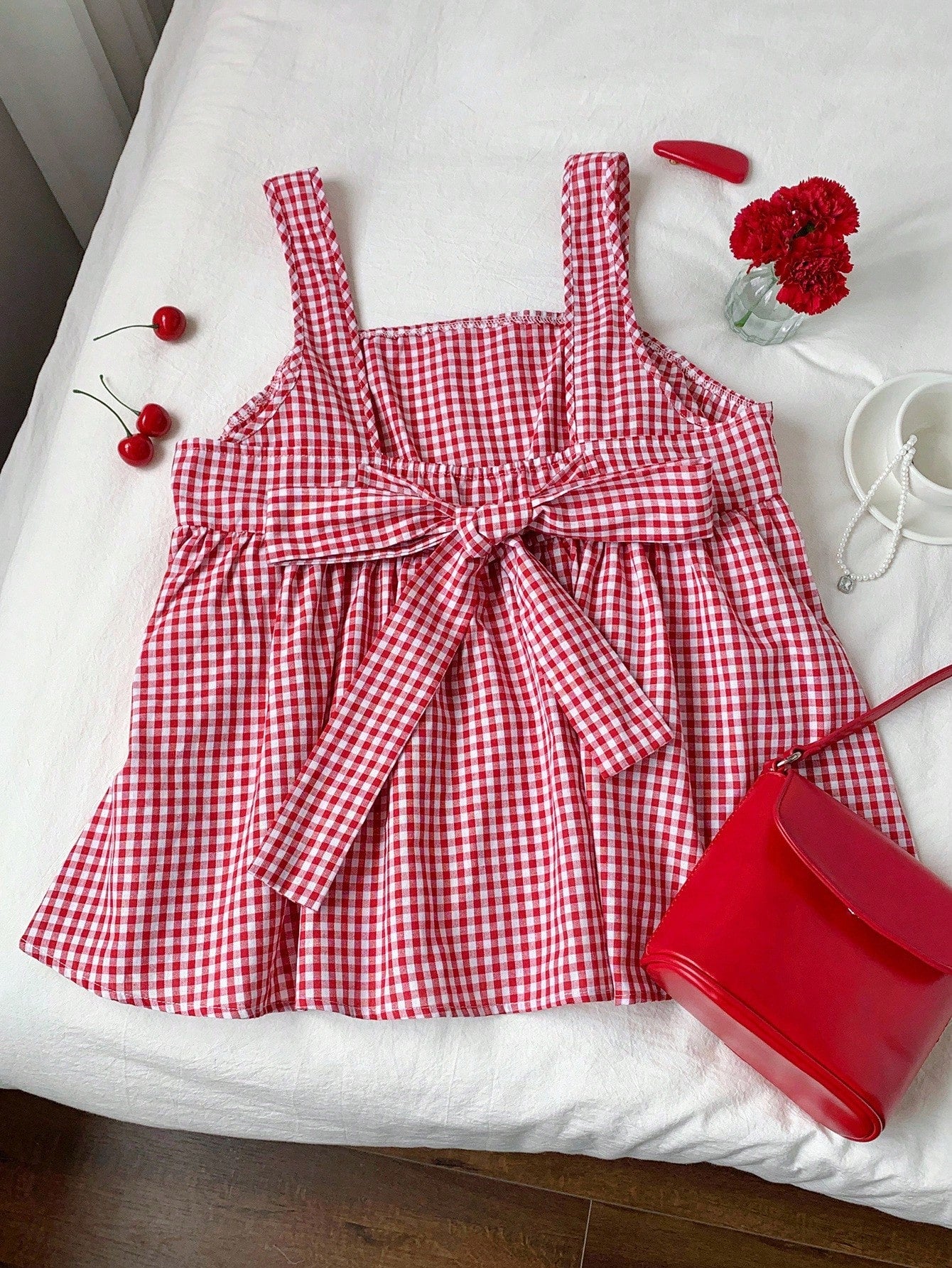 Solflare Plus Size Plaid Shirt With Bowknot Back Decor, Suitable For Daily Wear, Outings, Dates, Casual Valentine's Day