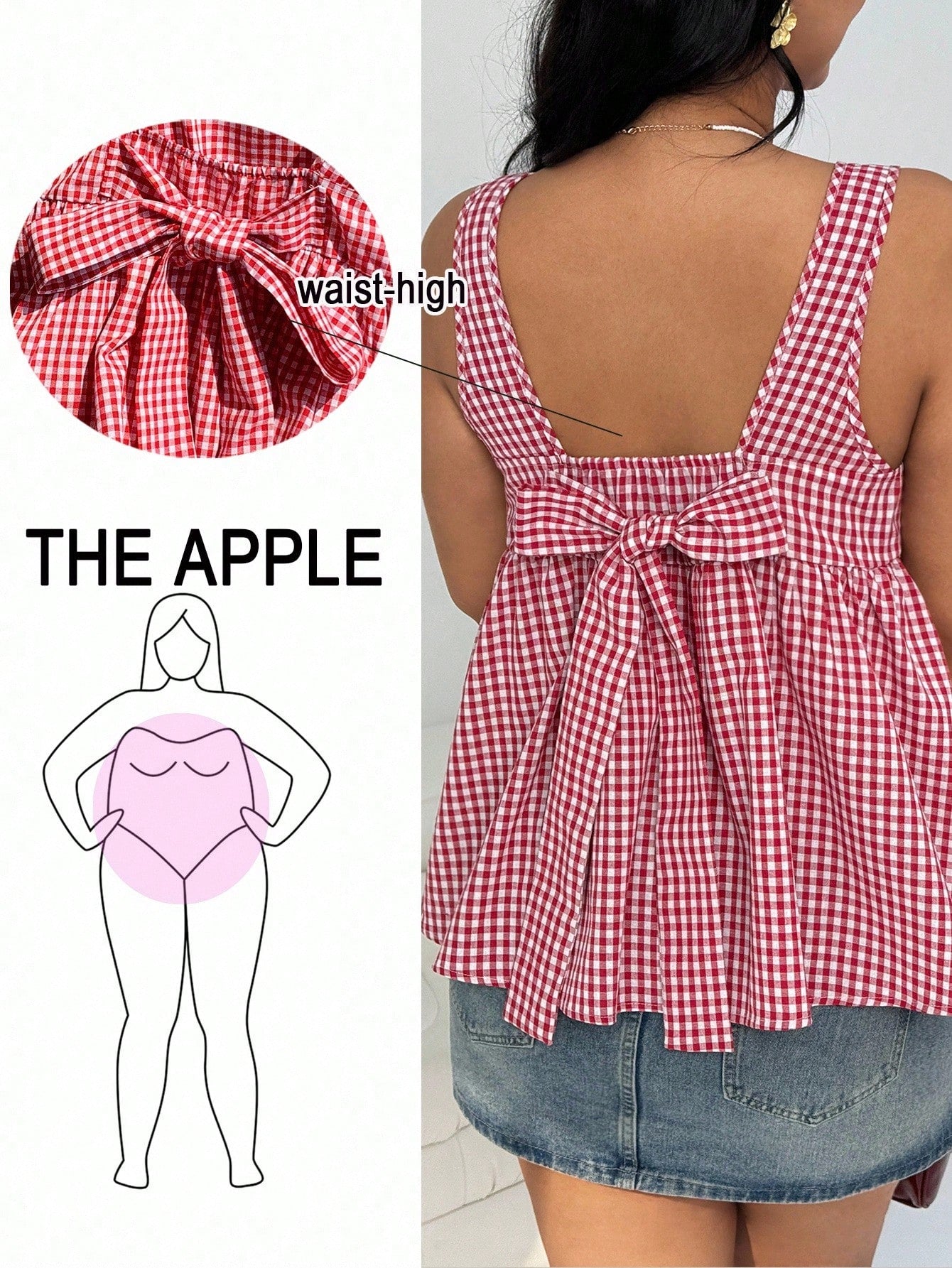 Solflare Plus Size Plaid Shirt With Bowknot Back Decor, Suitable For Daily Wear, Outings, Dates, Casual Valentine's Day