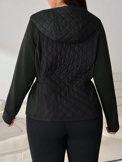 Solflare Plus Size Women's Solid Color Raglan Long Sleeve Hooded Casual Winter Jacket