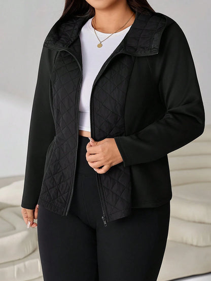 Solflare Plus Size Women's Solid Color Raglan Long Sleeve Hooded Casual Winter Jacket