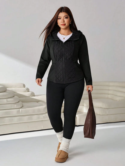 Solflare Plus Size Women's Solid Color Raglan Long Sleeve Hooded Casual Winter Jacket