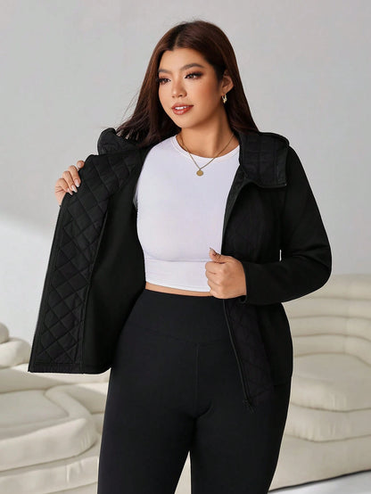 Solflare Plus Size Women's Solid Color Raglan Long Sleeve Hooded Casual Winter Jacket