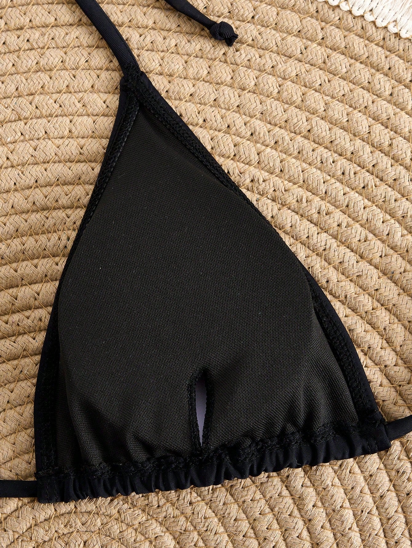 Solid Color Adjustable Strap Triangle Cup Sexy High-Waist Bikini Set, For Summer Beach Vacation Black, For Her
