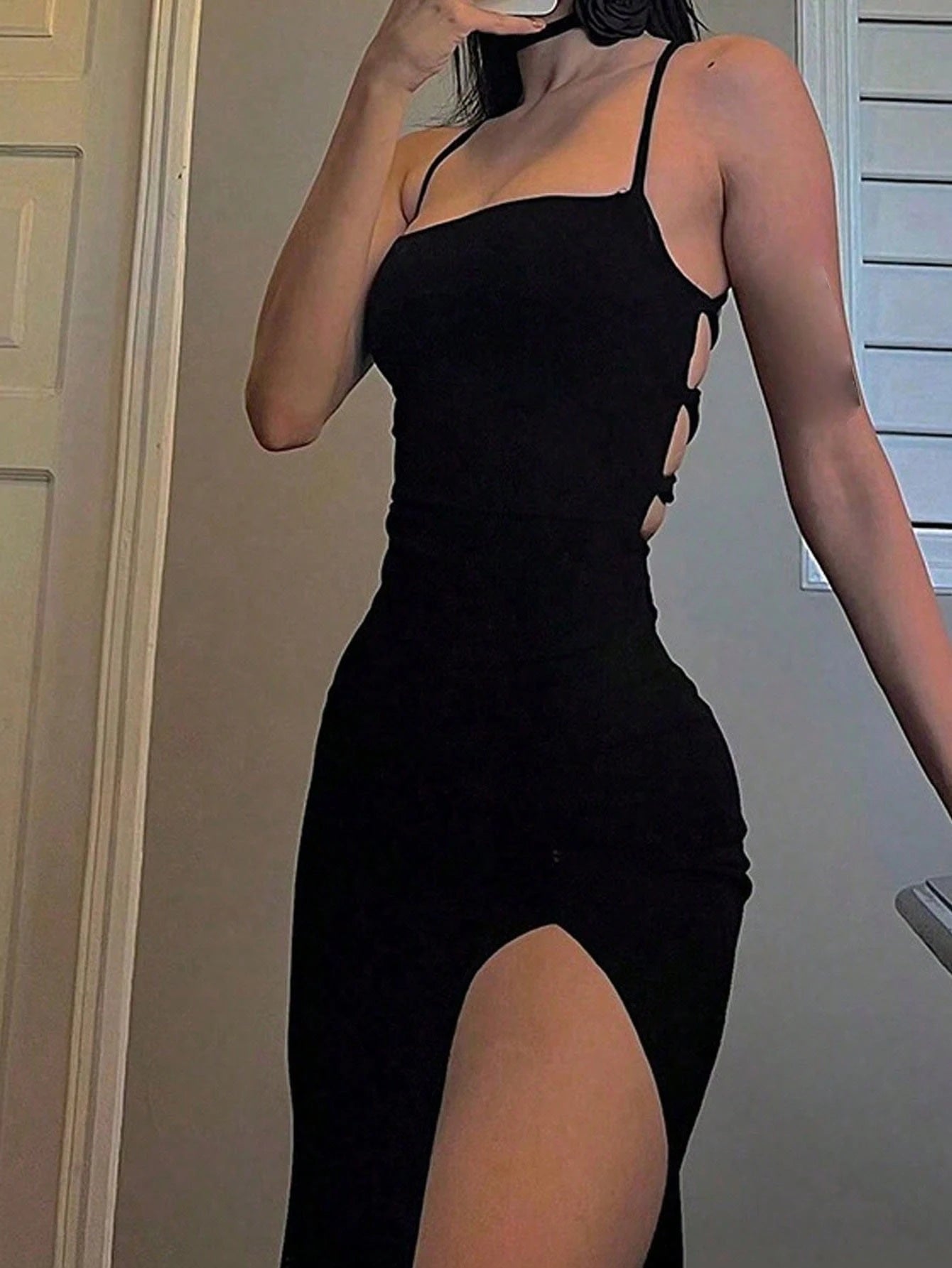 Solid Color Criss-Cross Backless High Slit Dress Black Summer Party Dress