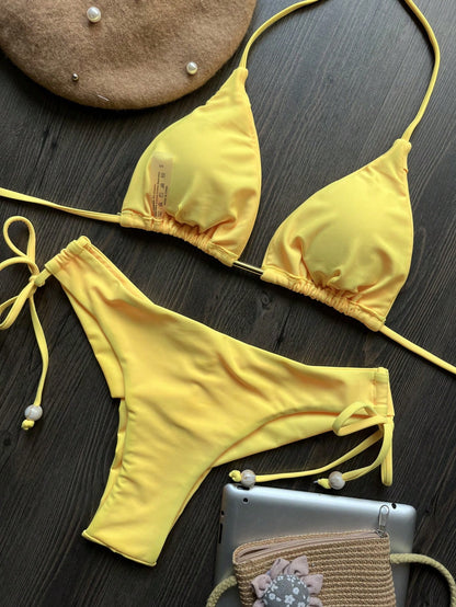 Solid Colored Bikini Summer Vacation Beach Yellow