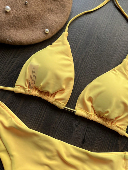Solid Colored Bikini Summer Vacation Beach Yellow