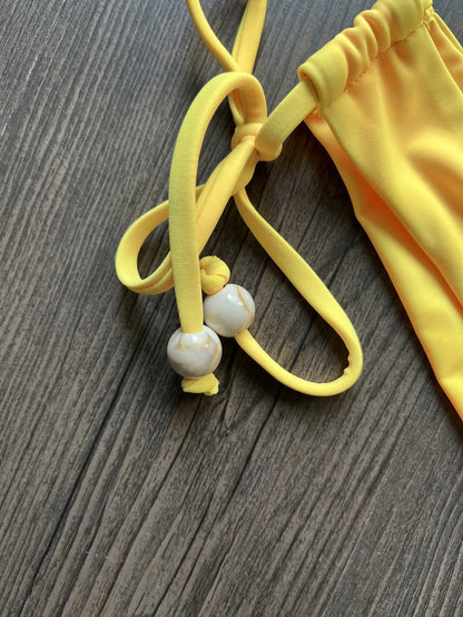 Solid Colored Bikini Summer Vacation Beach Yellow