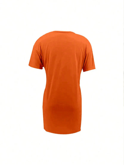 Solid Split Hem Short Sleeve Tee Dress