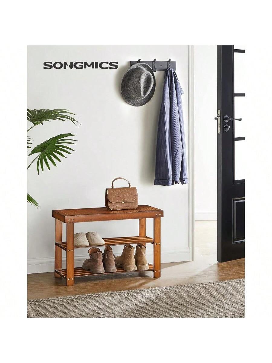 SONGMICS Shoe Rack Bench, 3-Tier Bamboo Shoe Storage Organizer, Entryway Bench, Holds Up To 286 Lb, 11.3 X 27.6 X 17.8 Inches, For Entryway Bathroom Bedroom, Black ULBS04H