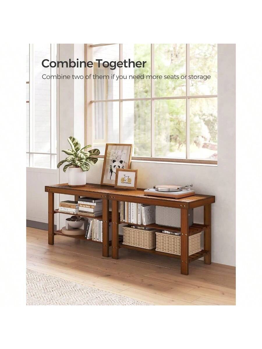 SONGMICS Shoe Rack Bench, 3-Tier Bamboo Shoe Storage Organizer, Entryway Bench, Holds Up To 286 Lb, 11.3 X 27.6 X 17.8 Inches, For Entryway Bathroom Bedroom, Black ULBS04H